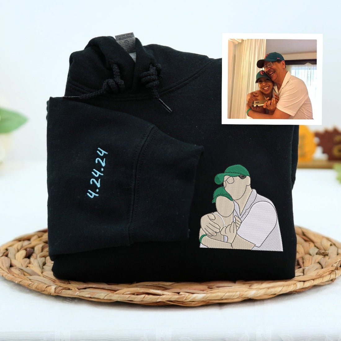 First Time Grandpa Custom Embroidered Hoodie - Grandfather Photo Sweatshirt - Baby Announcement Gift