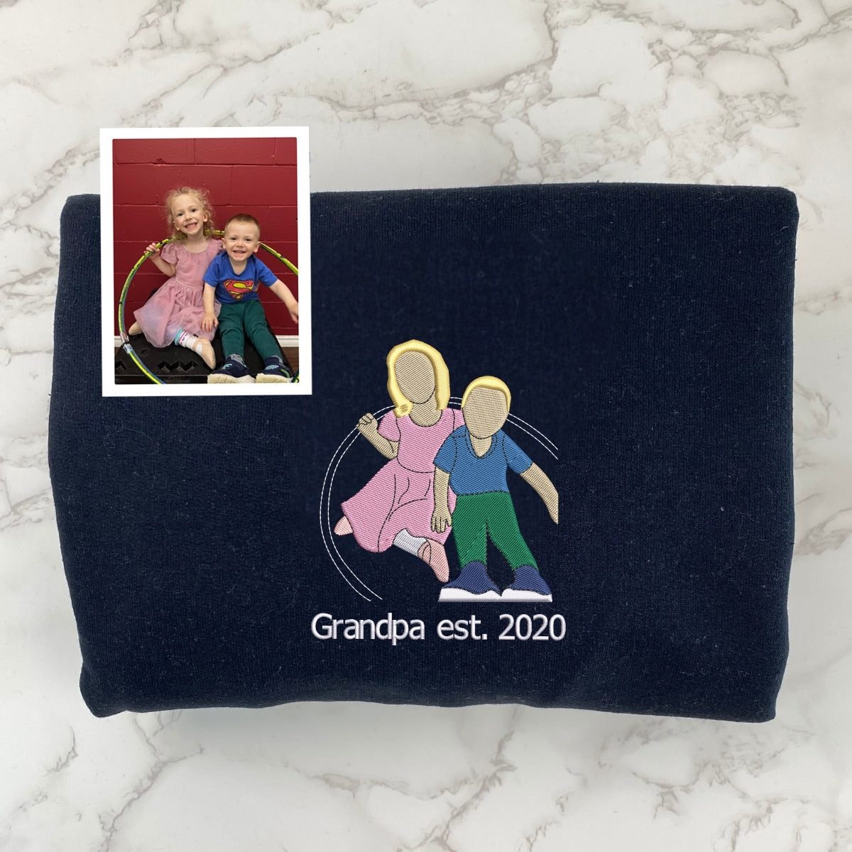 First Time Grandpa Custom Embroidered Hoodie - Grandfather Photo Sweatshirt - Baby Announcement Gift