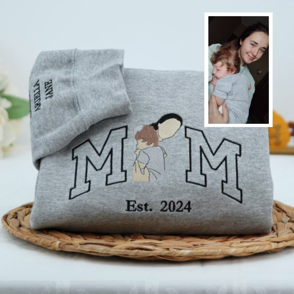 New Mom Custom Embroidered Hoodie - Mother & Baby Sweatshirt - Perfect New Mother Gift
