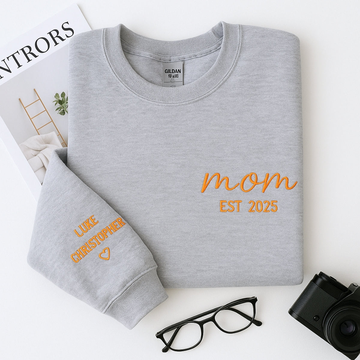 Mama EST Custom Embroidered Sweatshirt - New Mom Hoodie - Personalized Mother's Day Gift