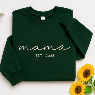 Mama EST Custom Embroidered Sweatshirt - New Mom Hoodie - Perfect Mother's Day Gift