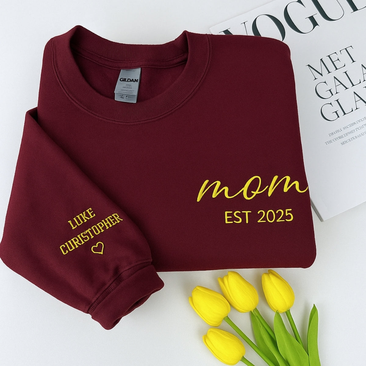 Mama EST Custom Embroidered Sweatshirt - New Mom Hoodie - Personalized Mother's Day Gift