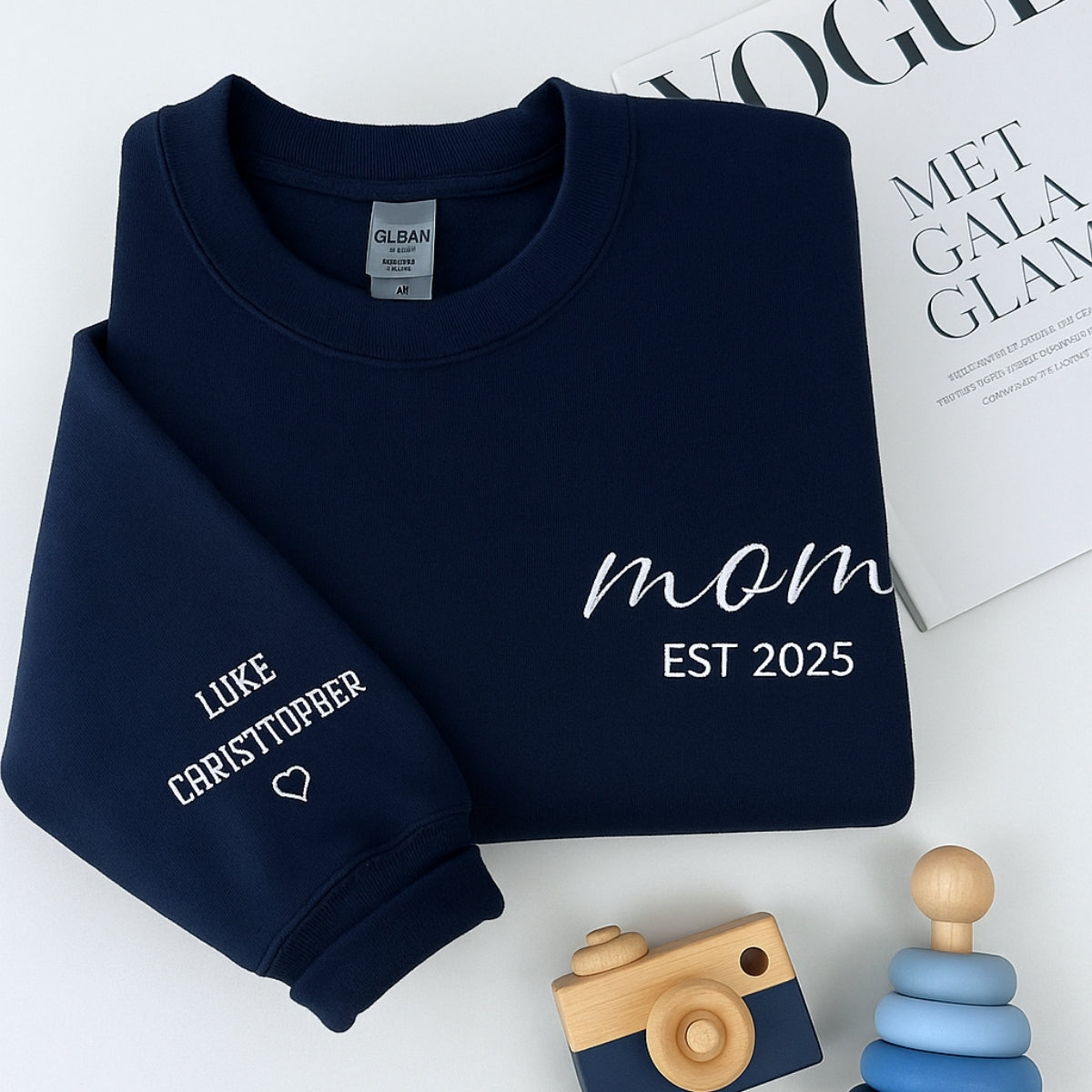 Mama EST Custom Embroidered Sweatshirt - New Mom Hoodie - Personalized Mother's Day Gift