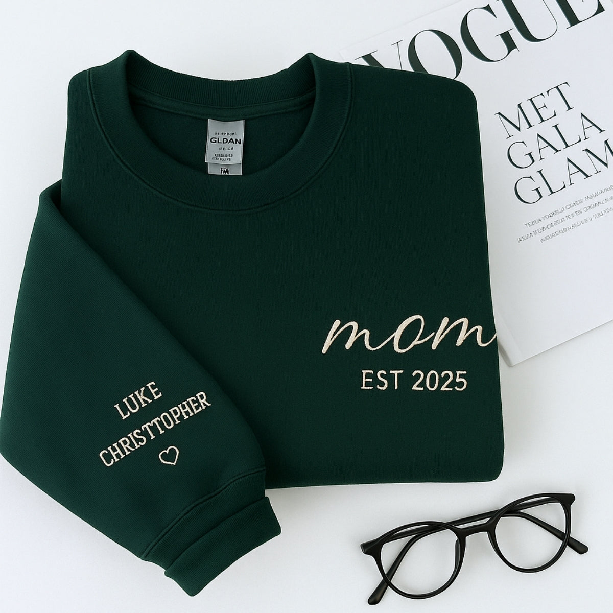 Mama EST Custom Embroidered Sweatshirt - New Mom Hoodie - Personalized Mother's Day Gift