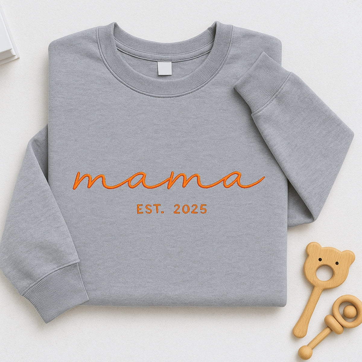 Mama EST Custom Embroidered Sweatshirt - New Mom Hoodie - Perfect Mother's Day Gift