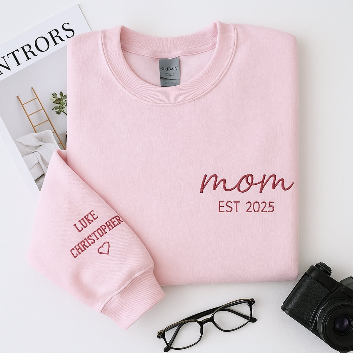 Mama EST Custom Embroidered Sweatshirt - New Mom Hoodie - Personalized Mother's Day Gift