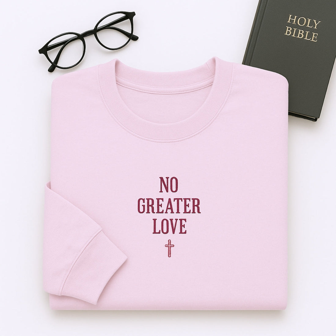 No Greater Love Christian Embroidered Hoodie - Scripture Sweatshirt - Biblical Gift
