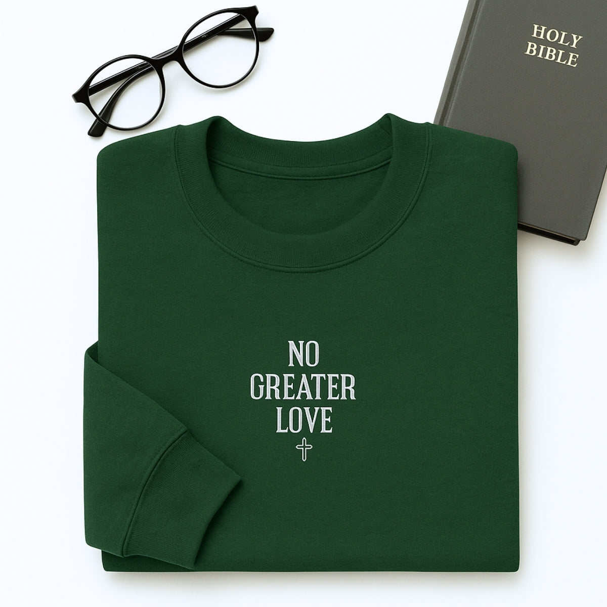 No Greater Love Christian Embroidered Hoodie - Scripture Sweatshirt - Biblical Gift