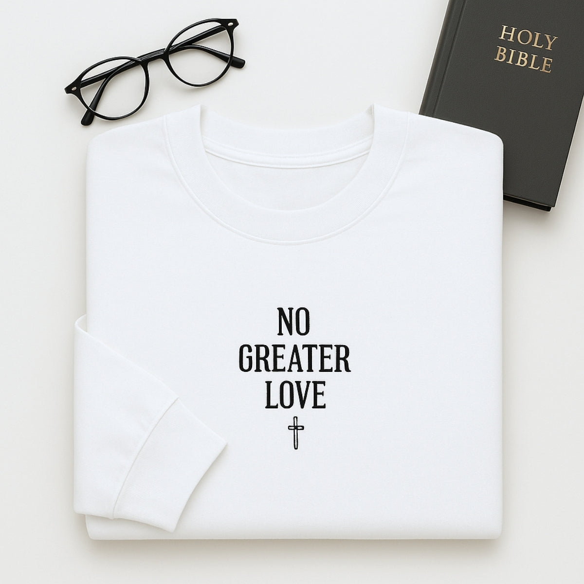 No Greater Love Christian Embroidered Hoodie - Scripture Sweatshirt - Biblical Gift