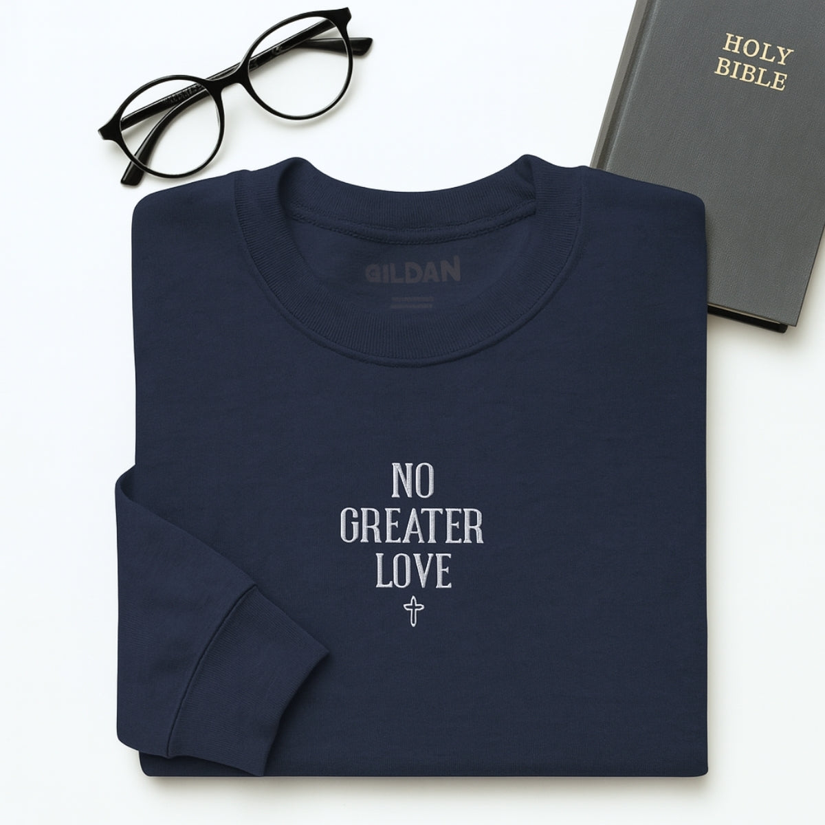 No Greater Love Christian Embroidered Hoodie - Scripture Sweatshirt - Biblical Gift