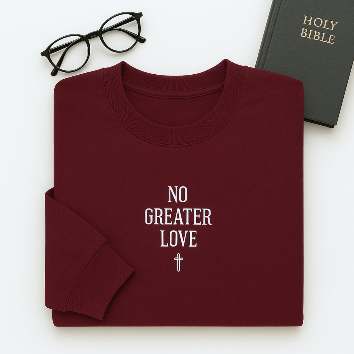 No Greater Love Christian Embroidered Hoodie - Scripture Sweatshirt - Biblical Gift