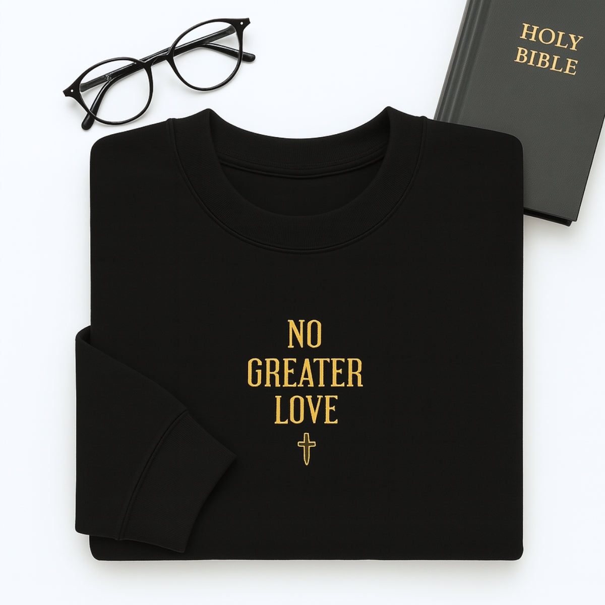 No Greater Love Christian Embroidered Hoodie - Scripture Sweatshirt - Biblical Gift
