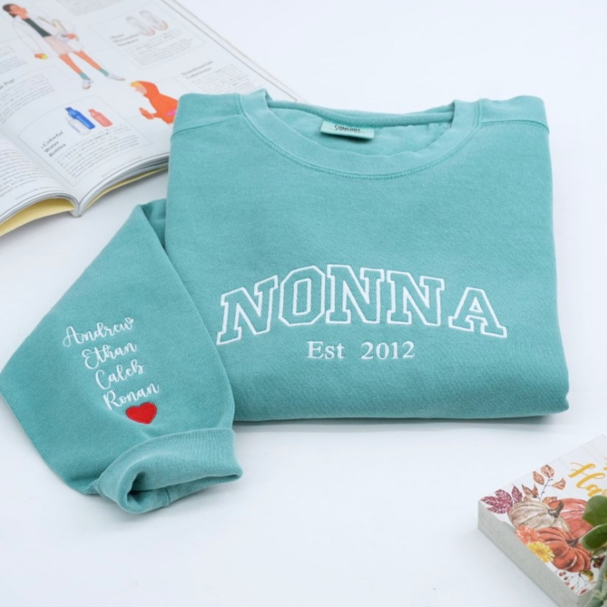 Nonna Custom Embroidered Sweatshirt - Varsity Grandma Style - Personalized Grandchildren Names Gift