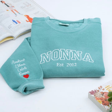 Nonna Custom Embroidered Sweatshirt - Varsity Grandma Style - Personalized Grandchildren Names Gift