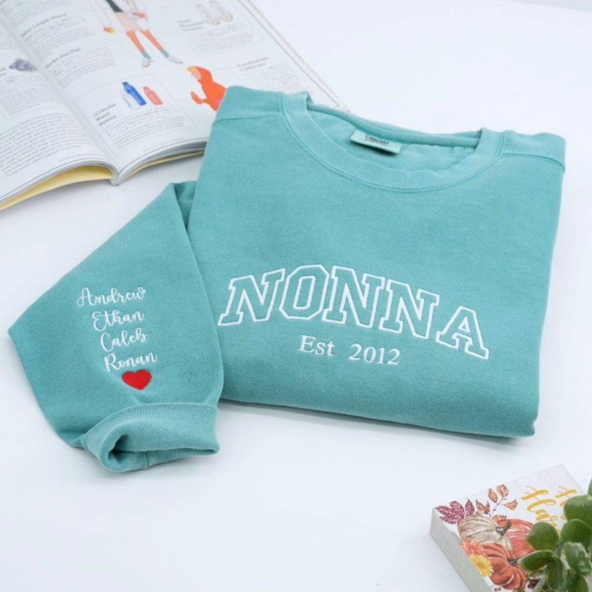 Nonna Custom Embroidered Sweatshirt - Varsity Grandma Style - Personalized Grandchildren Names Gift