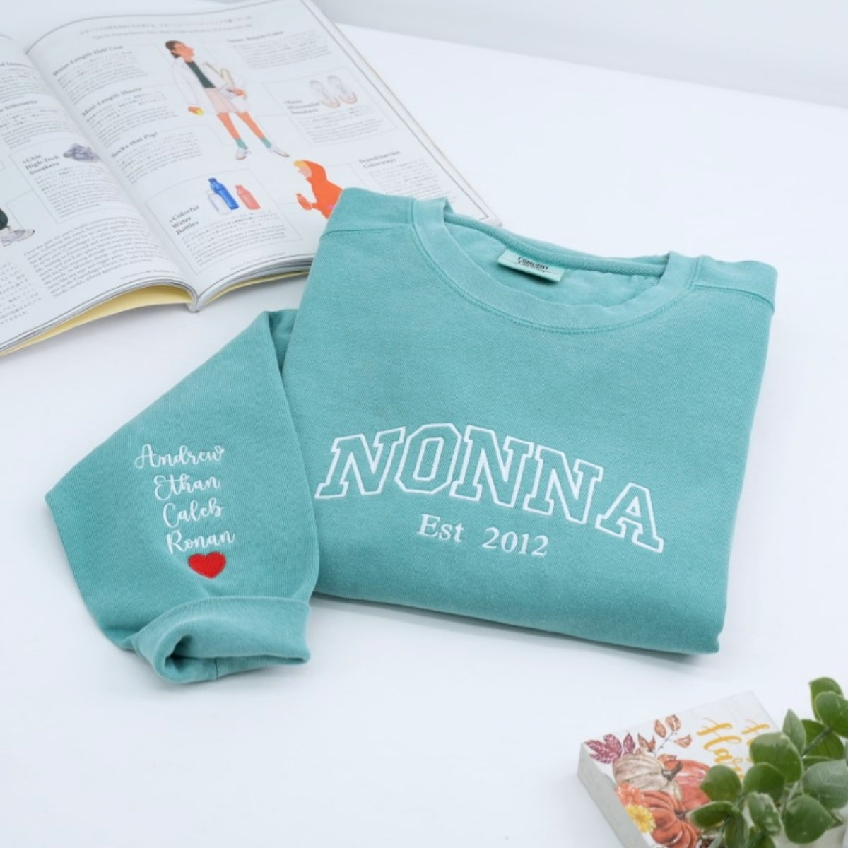Nonna Custom Embroidered Sweatshirt - Varsity Grandma Style - Personalized Grandchildren Names Gift