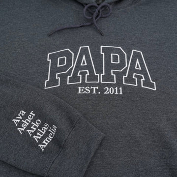 Papa Custom Embroidered Hoodie - Dad Sweatshirt with Kids Names - Father's Day Gift