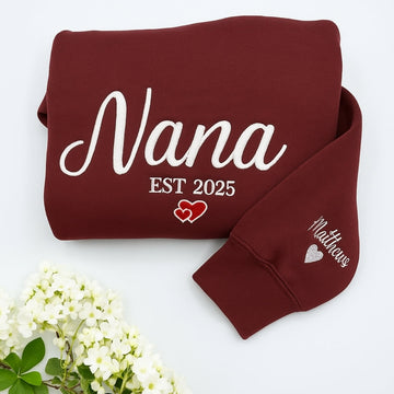 Nana Custom Embroidered Hoodie - Grandmother Sweatshirt with Grandkids Names - Personalized Gift