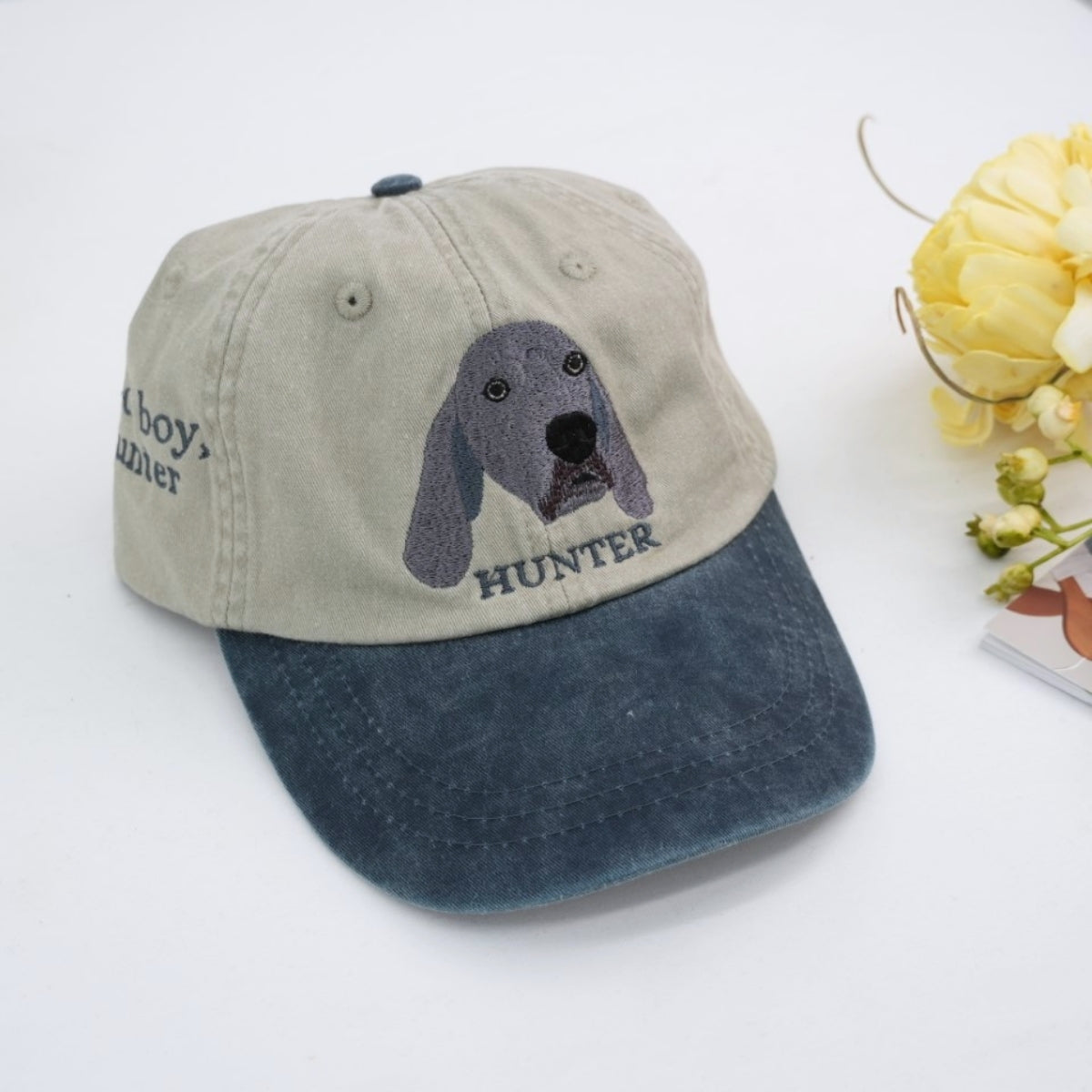 Personalized Dog Portrait Embroidered Cap - Custom Pet Portrait Name Accessory - Dog Parent Lover Gift