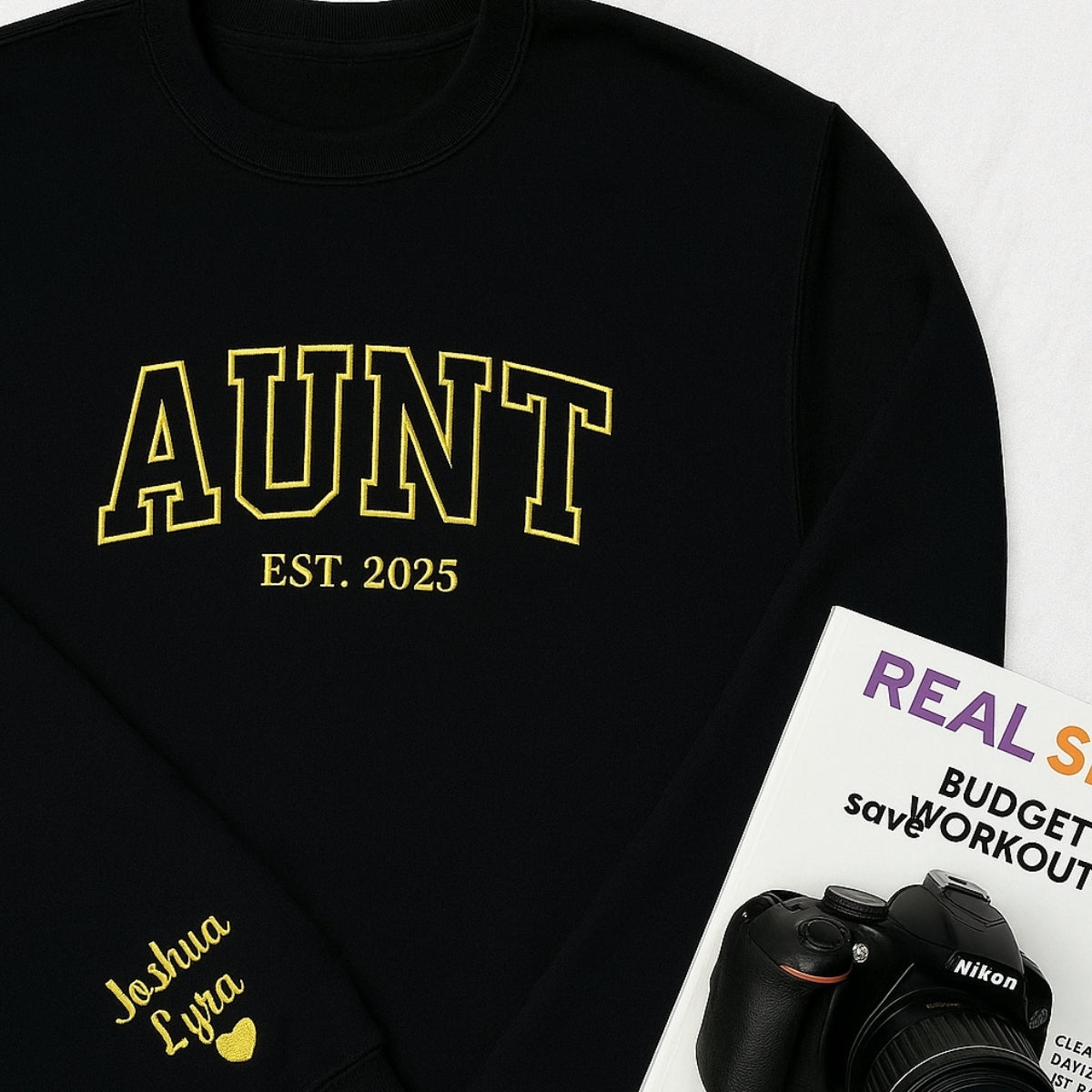 Aunt Custom Embroidered Hoodie - Personalized EST Year & Name - Auntie Gift