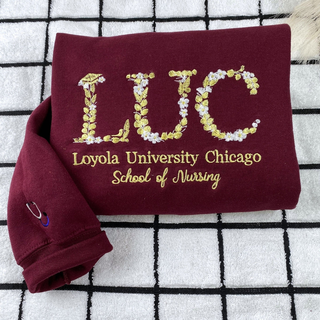 Botanical University Custom Embroidered Hoodie - Personalized Floral Name College Sweatshirt