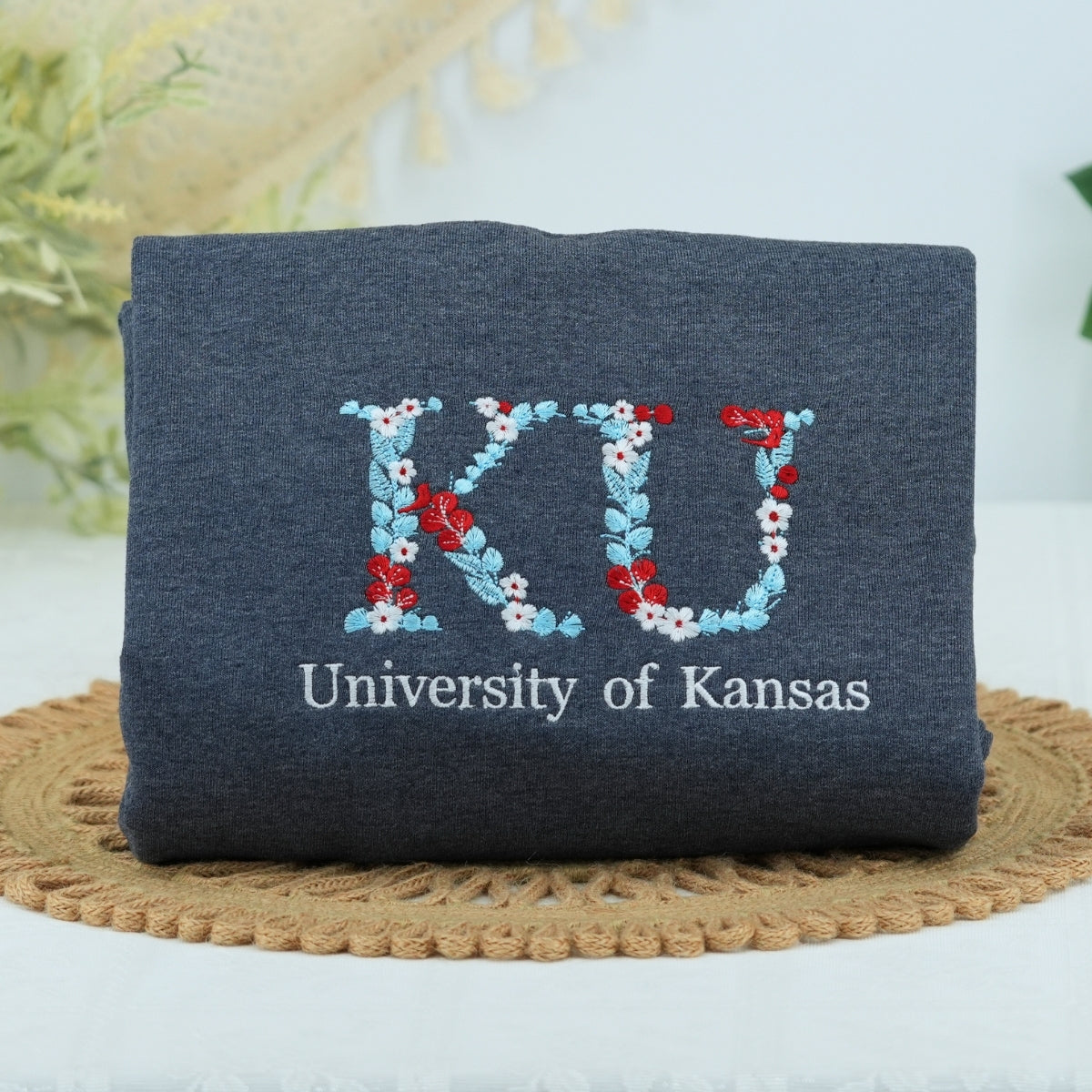 Botanical University Custom Embroidered Hoodie - Personalized Floral Name College Sweatshirt