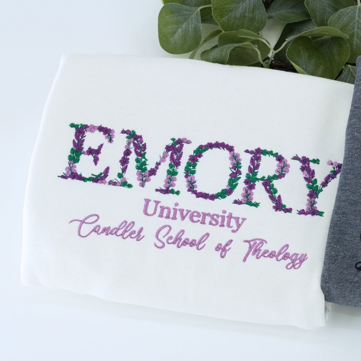 Botanical University Custom Embroidered Hoodie - Personalized Floral Name College Sweatshirt
