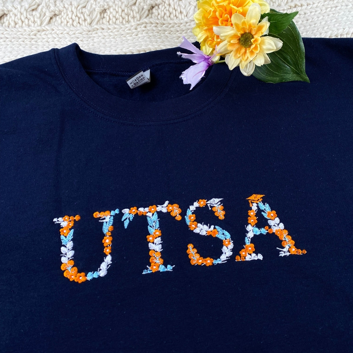Botanical University Custom Embroidered Hoodie - Personalized Floral Name College Sweatshirt
