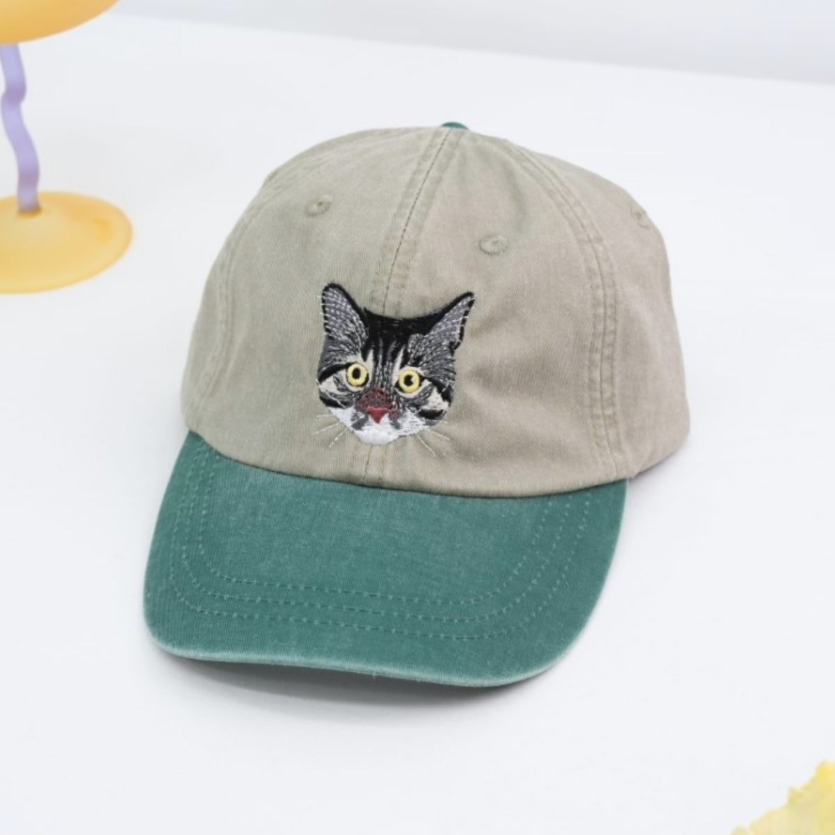 Cat Face Embroidered Cap - Personalized Pet Portrait - Cat Lover Gift