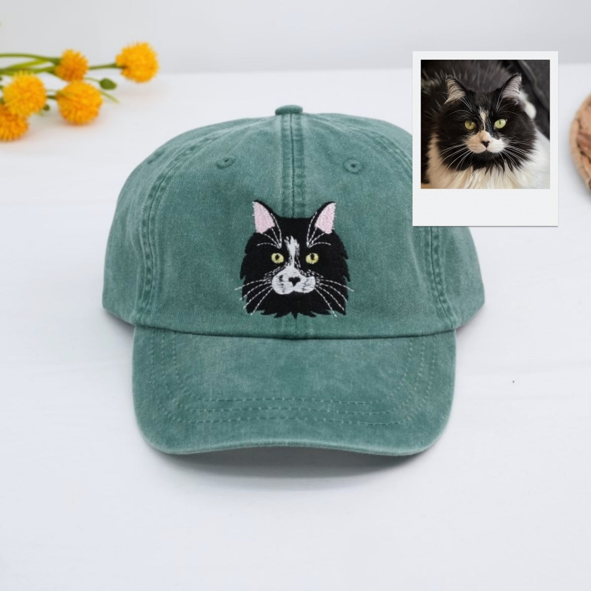 Cat Face Embroidered Cap - Personalized Pet Portrait - Cat Lover Gift