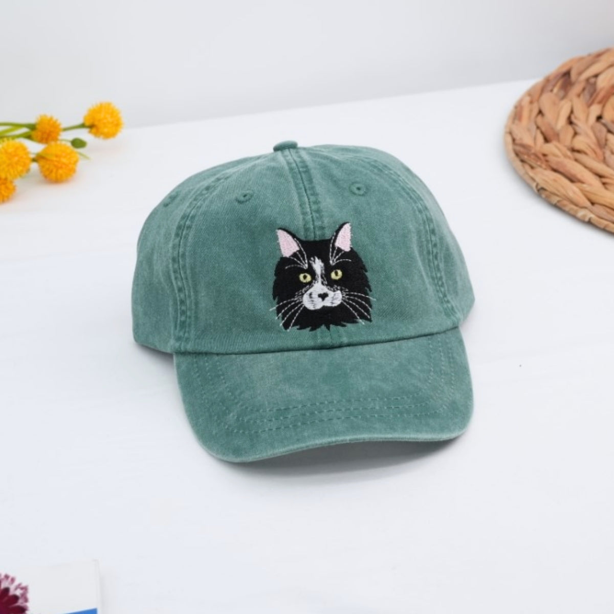 Cat Face Embroidered Cap - Personalized Pet Portrait - Cat Lover Gift
