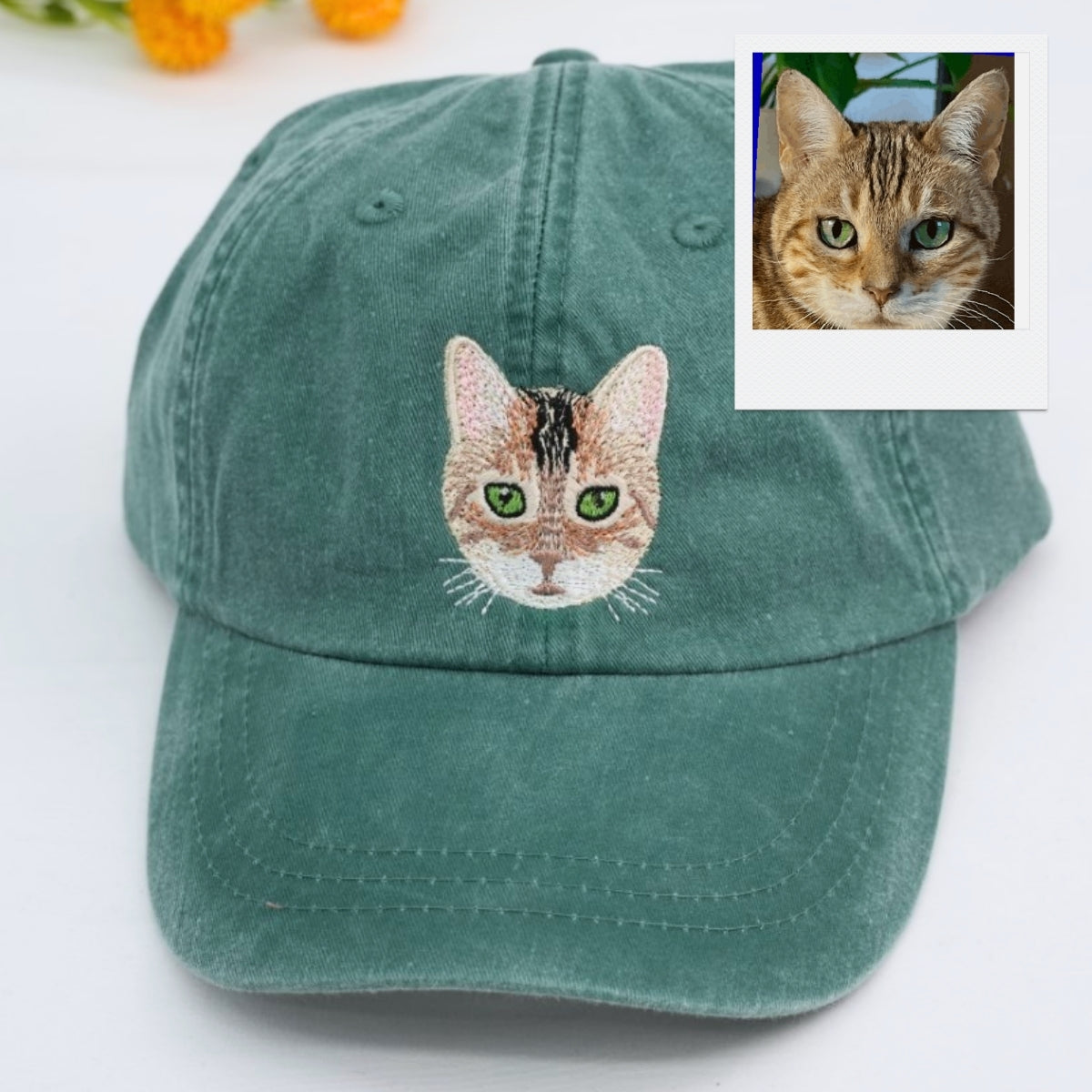 Cat Face Embroidered Cap - Personalized Pet Portrait - Cat Lover Gift