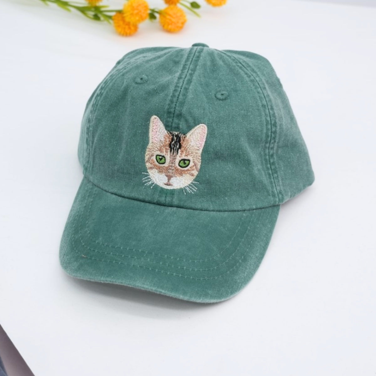 Cat Face Embroidered Cap - Personalized Pet Portrait - Cat Lover Gift