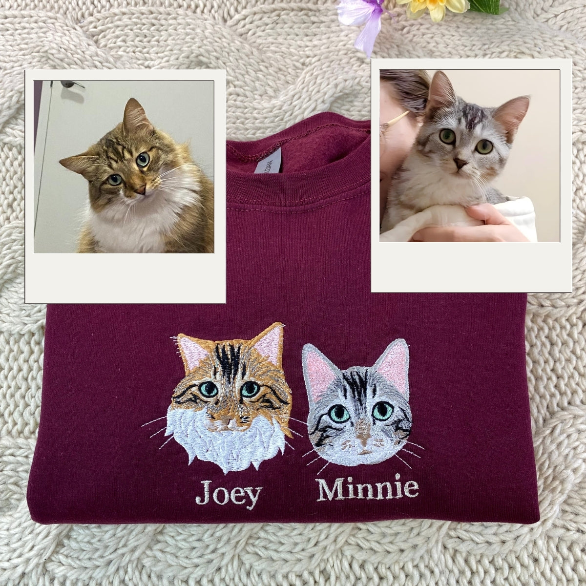 Cat Custom Embroidered Hoodie - Personalized Pet Photo Sweatshirt - Cat Owner Gift