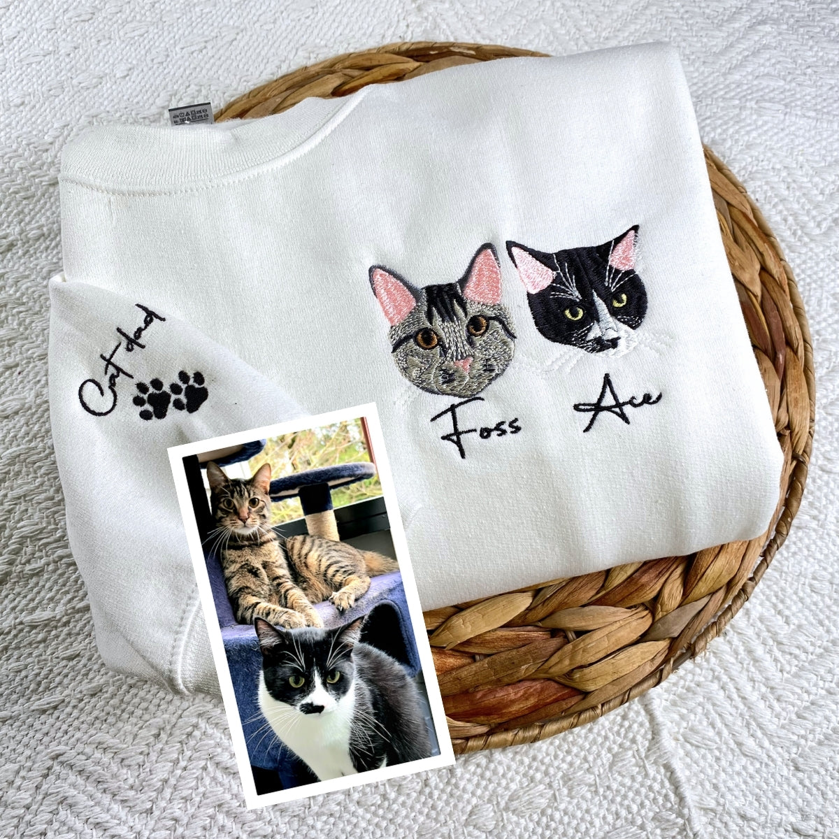 Cat Custom Embroidered Hoodie - Personalized Pet Photo Sweatshirt - Cat Owner Gift