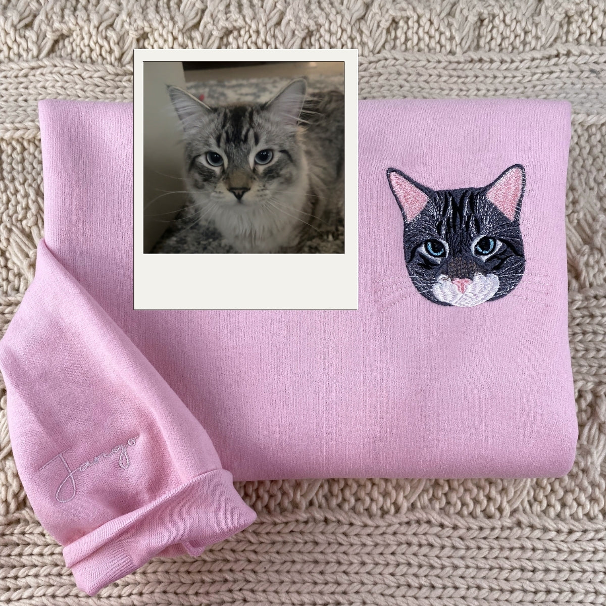 Cat Custom Embroidered Hoodie - Personalized Pet Photo Sweatshirt - Cat Owner Gift