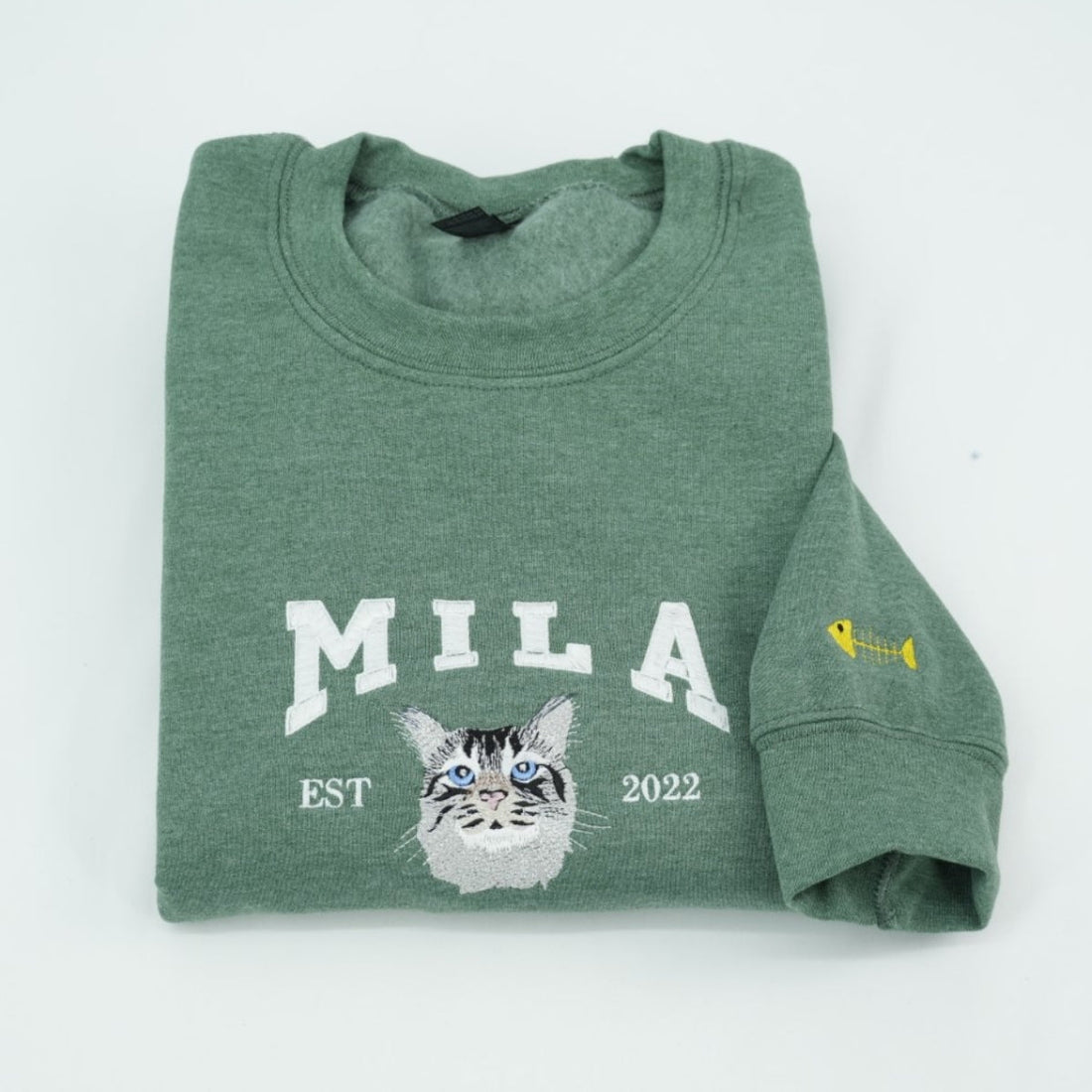 Cat Varsity Custom Embroidered Hoodie - Pet Portrait University Style - Cat MomDad Sweatshirt