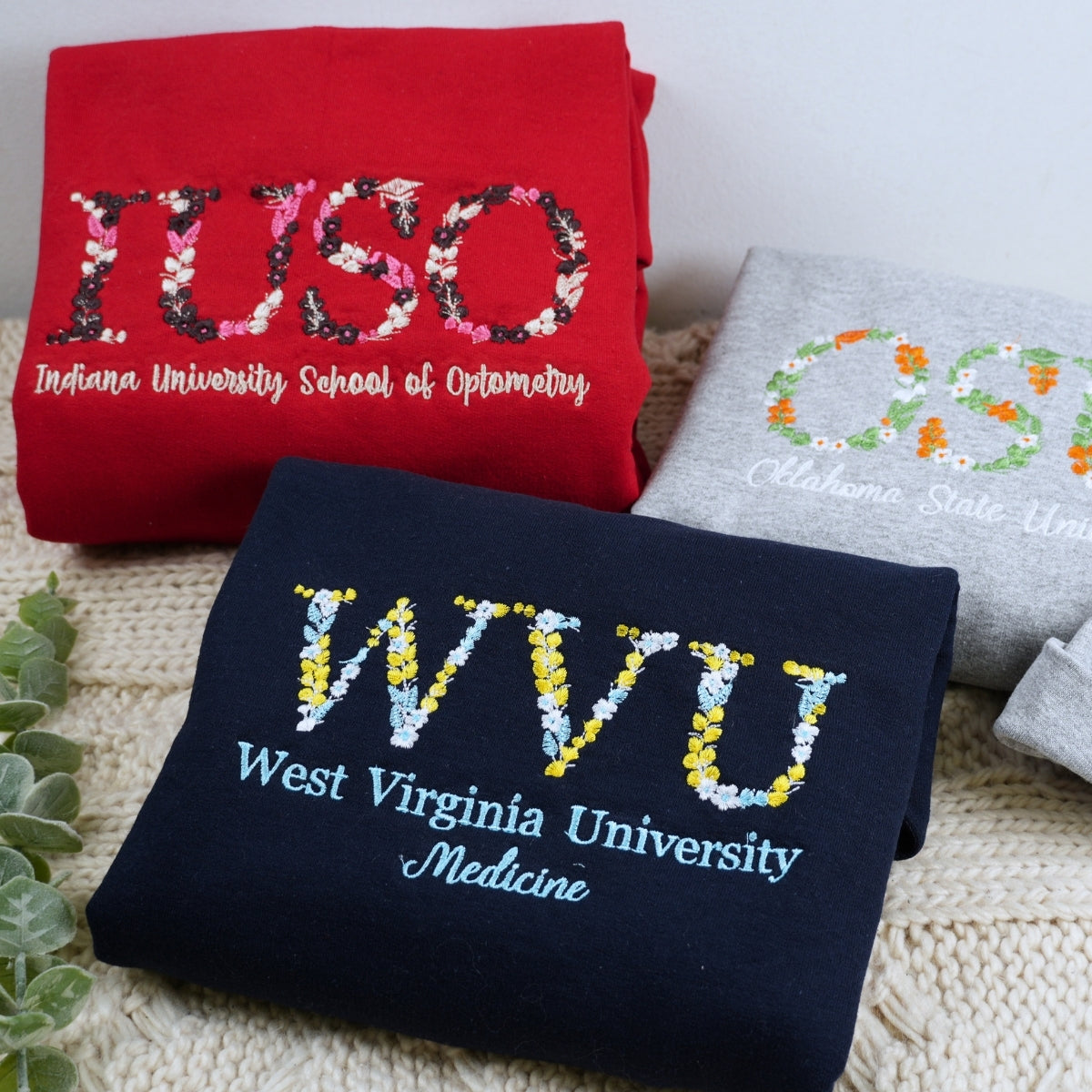 College Custom Embroidered Hoodie - Personalized Floral Design Sweatshirt - Student Apparel