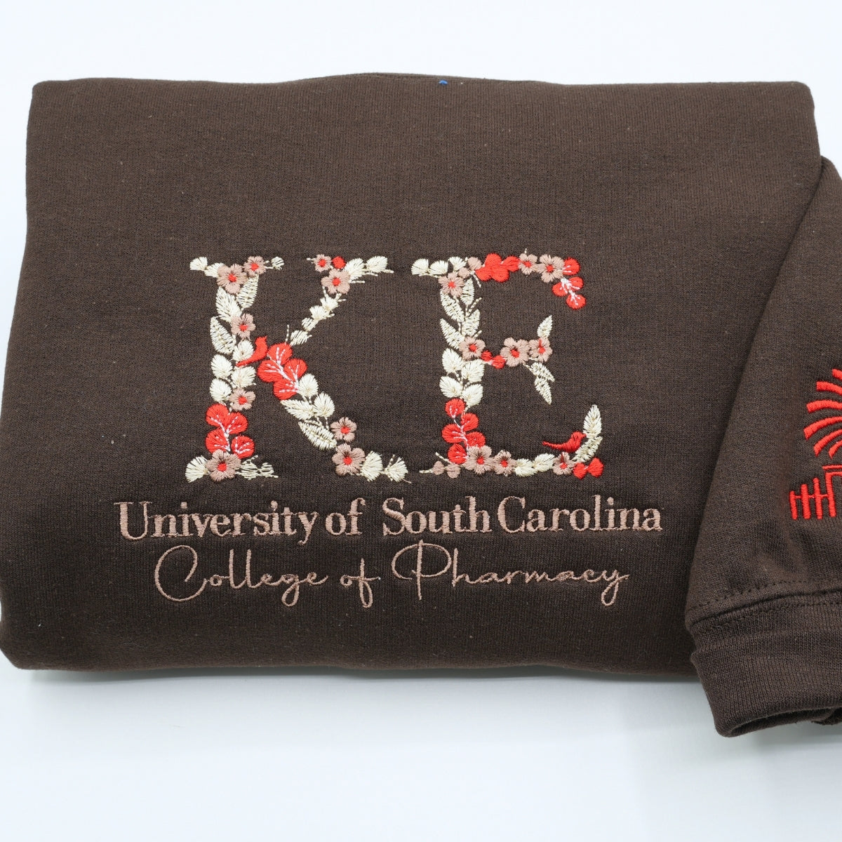 College Custom Embroidered Hoodie - Personalized Floral Design Sweatshirt - Student Apparel