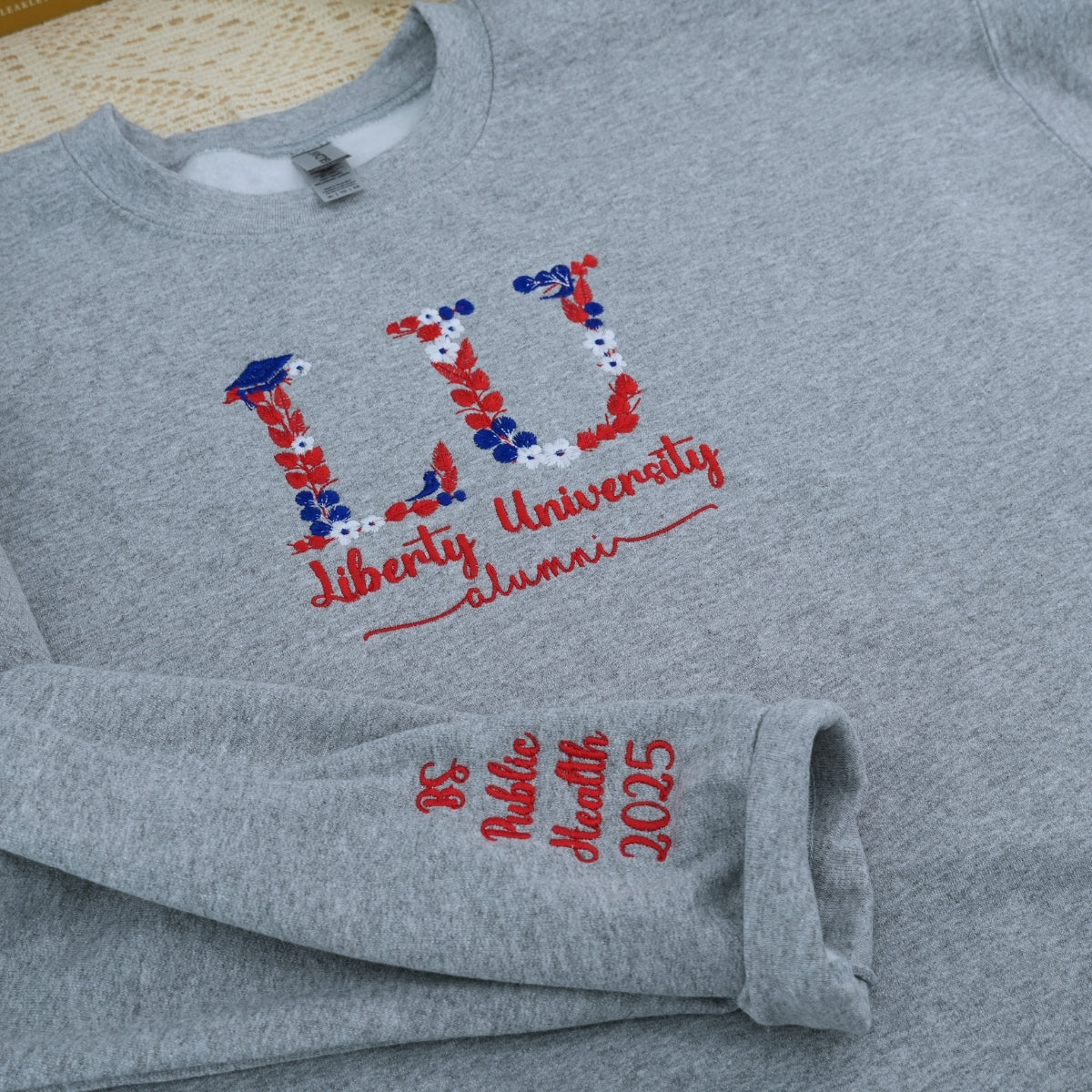College Custom Embroidered Hoodie - Personalized Floral Design Sweatshirt - Student Apparel