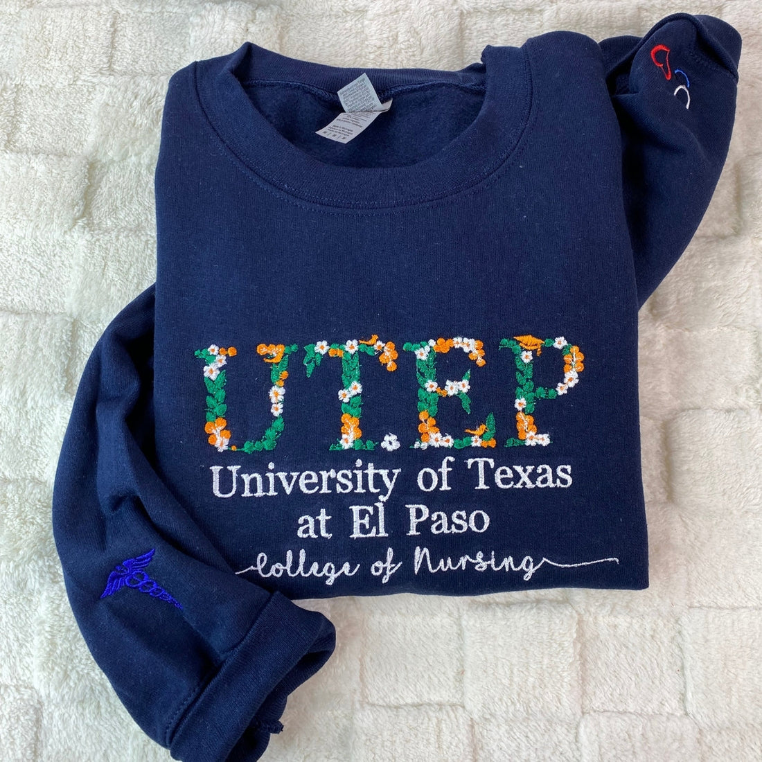 College Custom Embroidered Hoodie - Floral University Sweatshirt - Student Botanical Gift