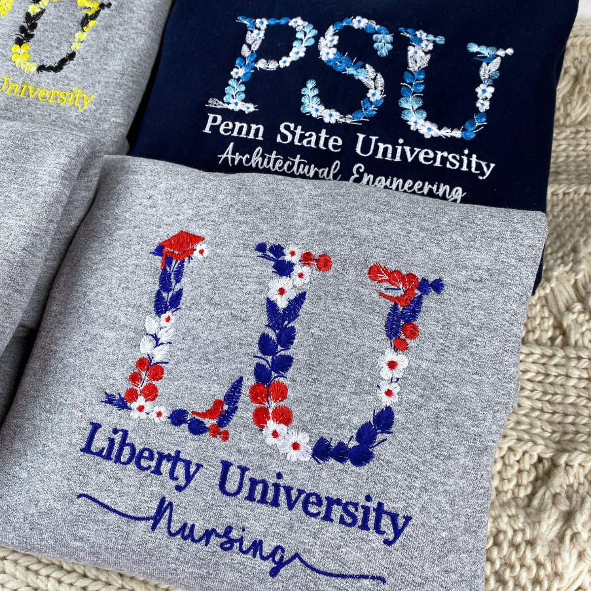College Custom Embroidered Hoodie - Floral University Sweatshirt - Student Botanical Gift