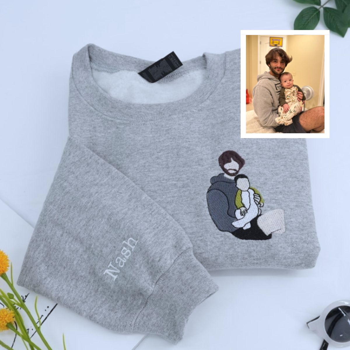 Dad Baby Custom Embroidered Hoodie - Father Sweatshirt with Baby Name - Father's Day Gift