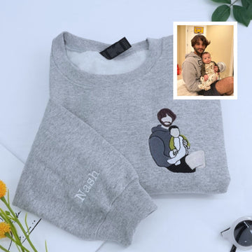 Dad Baby Custom Embroidered Hoodie - Father Sweatshirt with Baby Name - Father's Day Gift