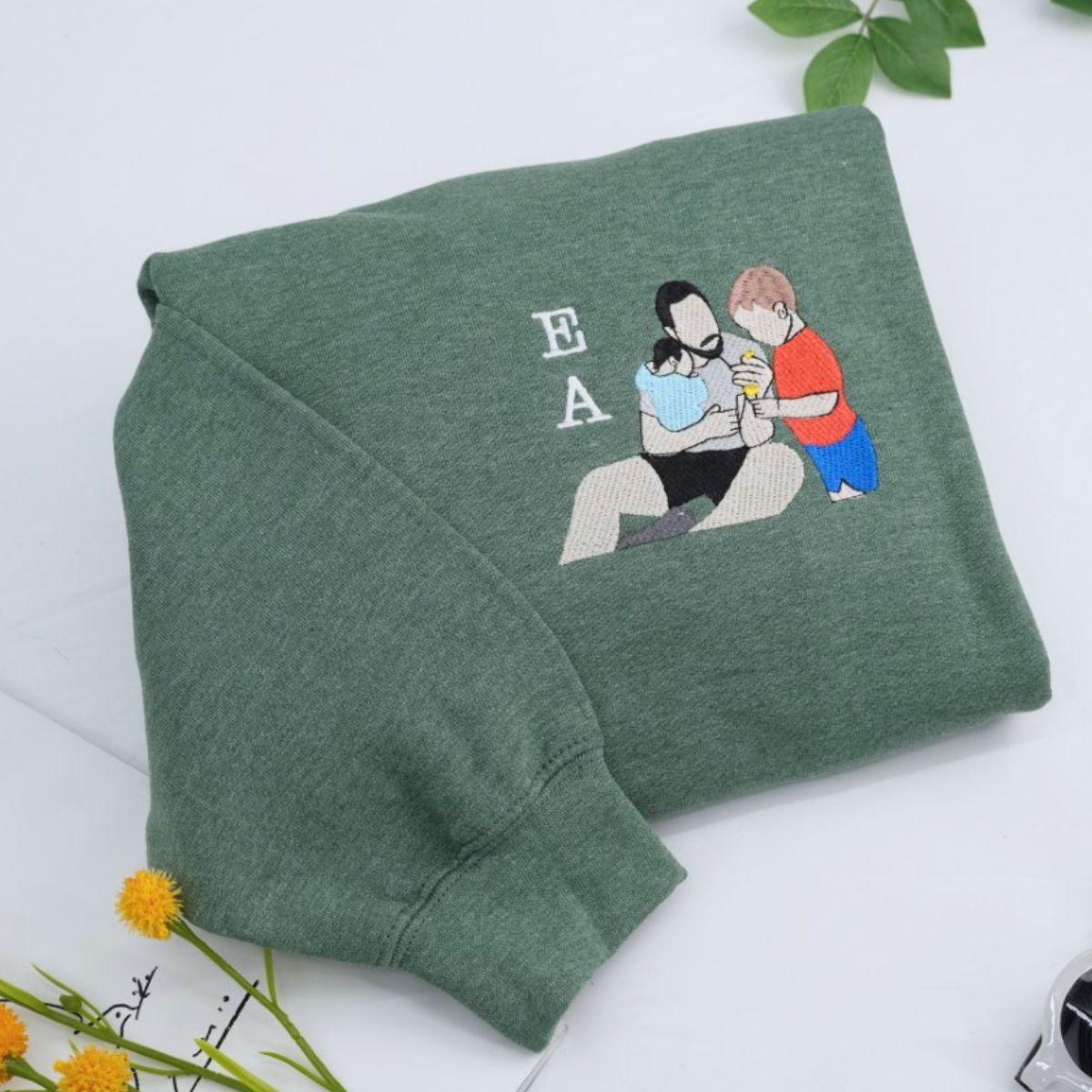 Dad Baby Custom Embroidered Hoodie - Father Sweatshirt with Baby Name - Father's Day Gift