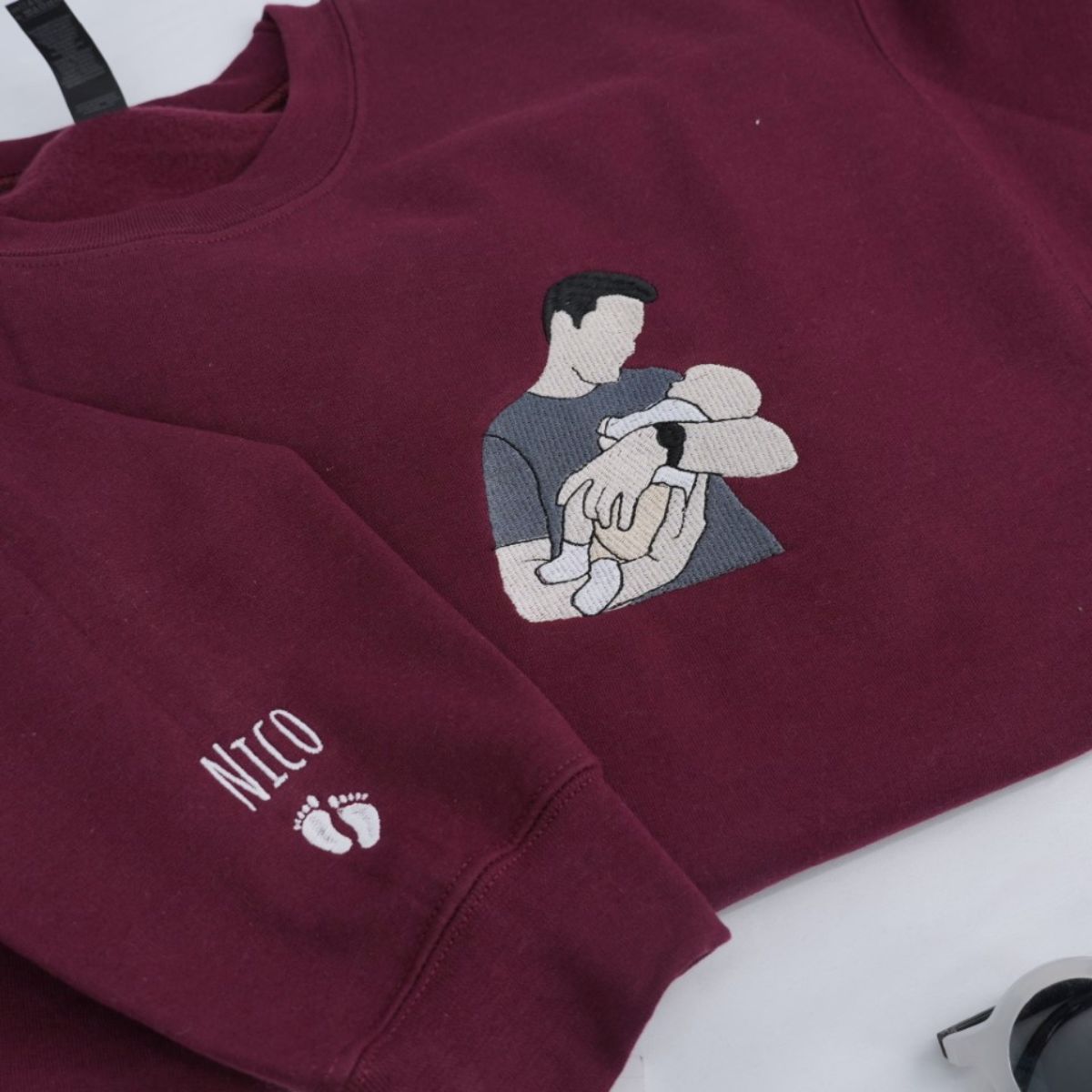 Dad Baby Custom Embroidered Hoodie - Father Sweatshirt with Baby Name - Father's Day Gift
