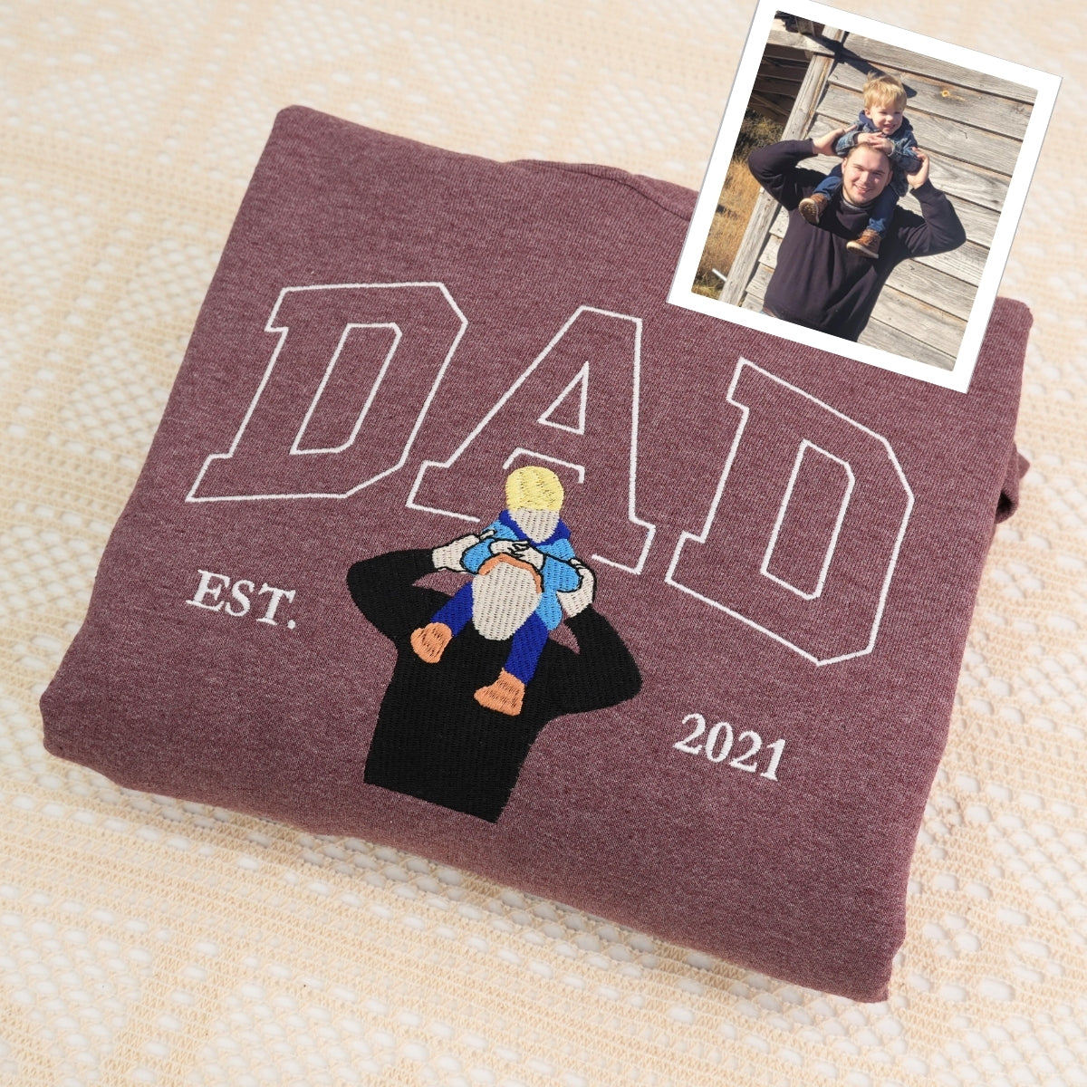 Custom Father Portrait Embroidered Hoodie - Personalized Dad Sweatshirt - Father's Day Gift