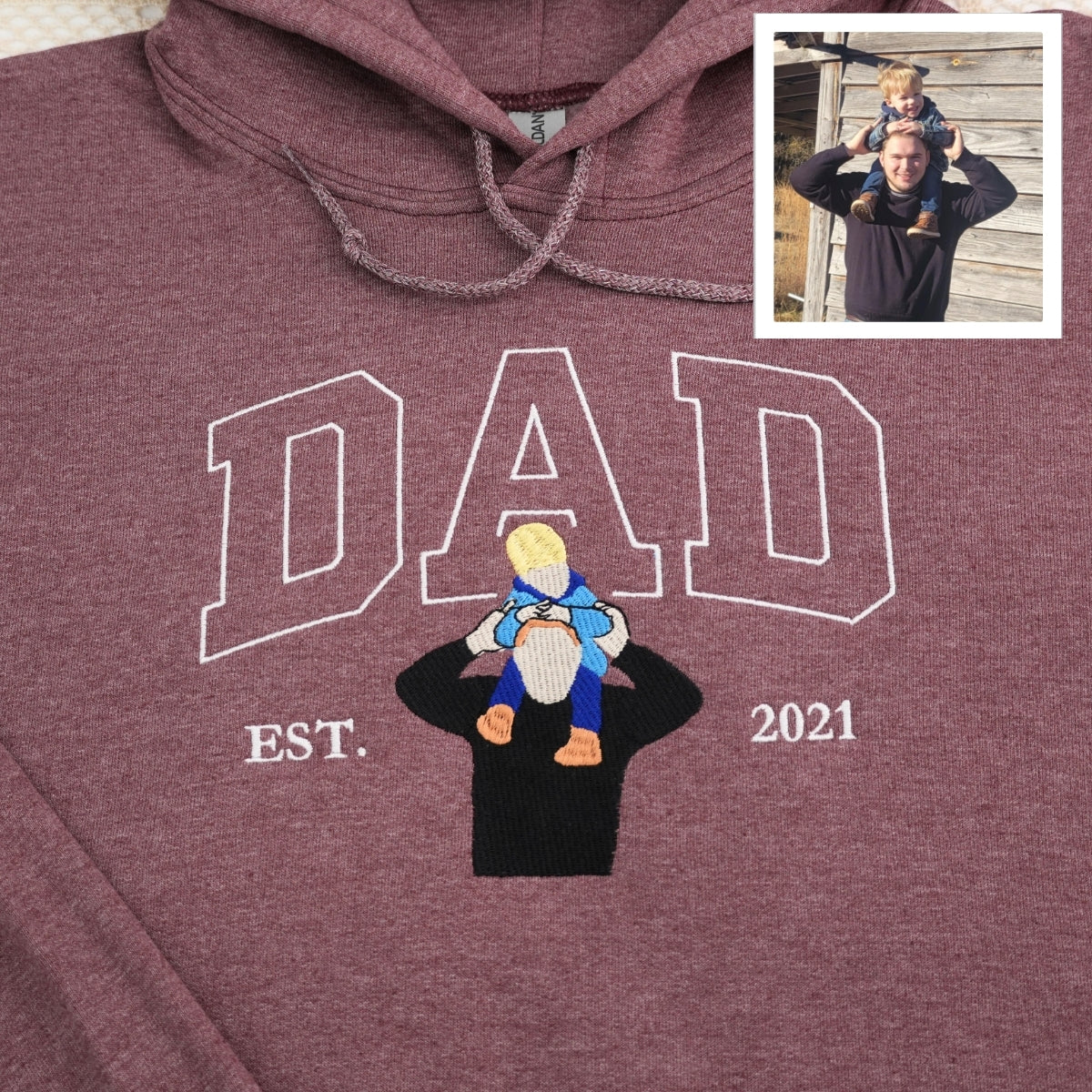 Custom Father Portrait Embroidered Hoodie - Personalized Dad Sweatshirt - Father's Day Gift
