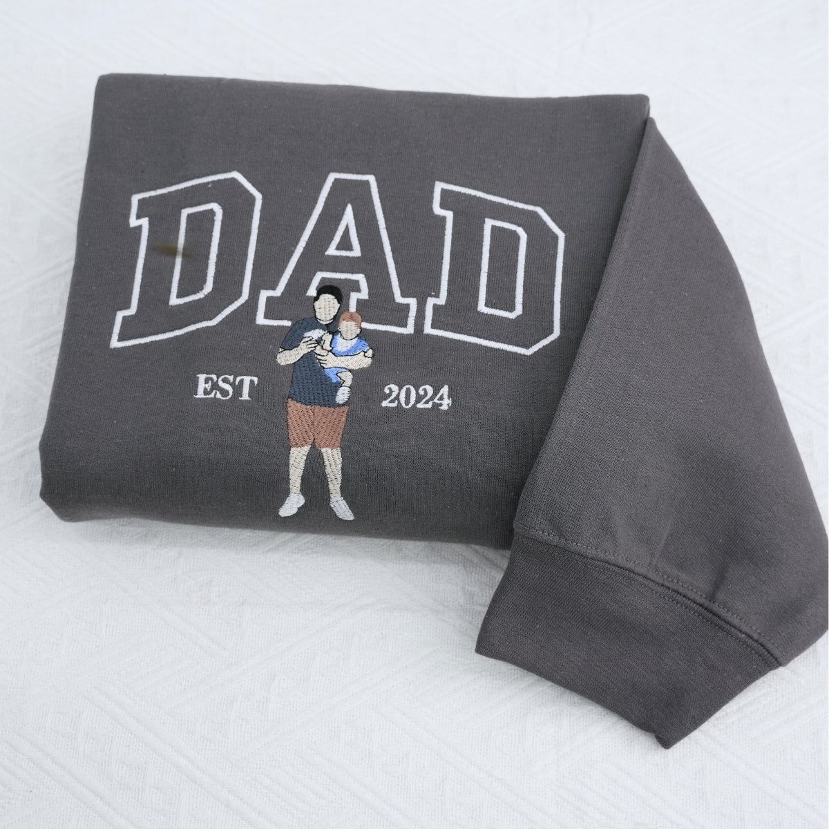 Custom Father Portrait Embroidered Hoodie - Personalized Dad Sweatshirt - Father's Day Gift