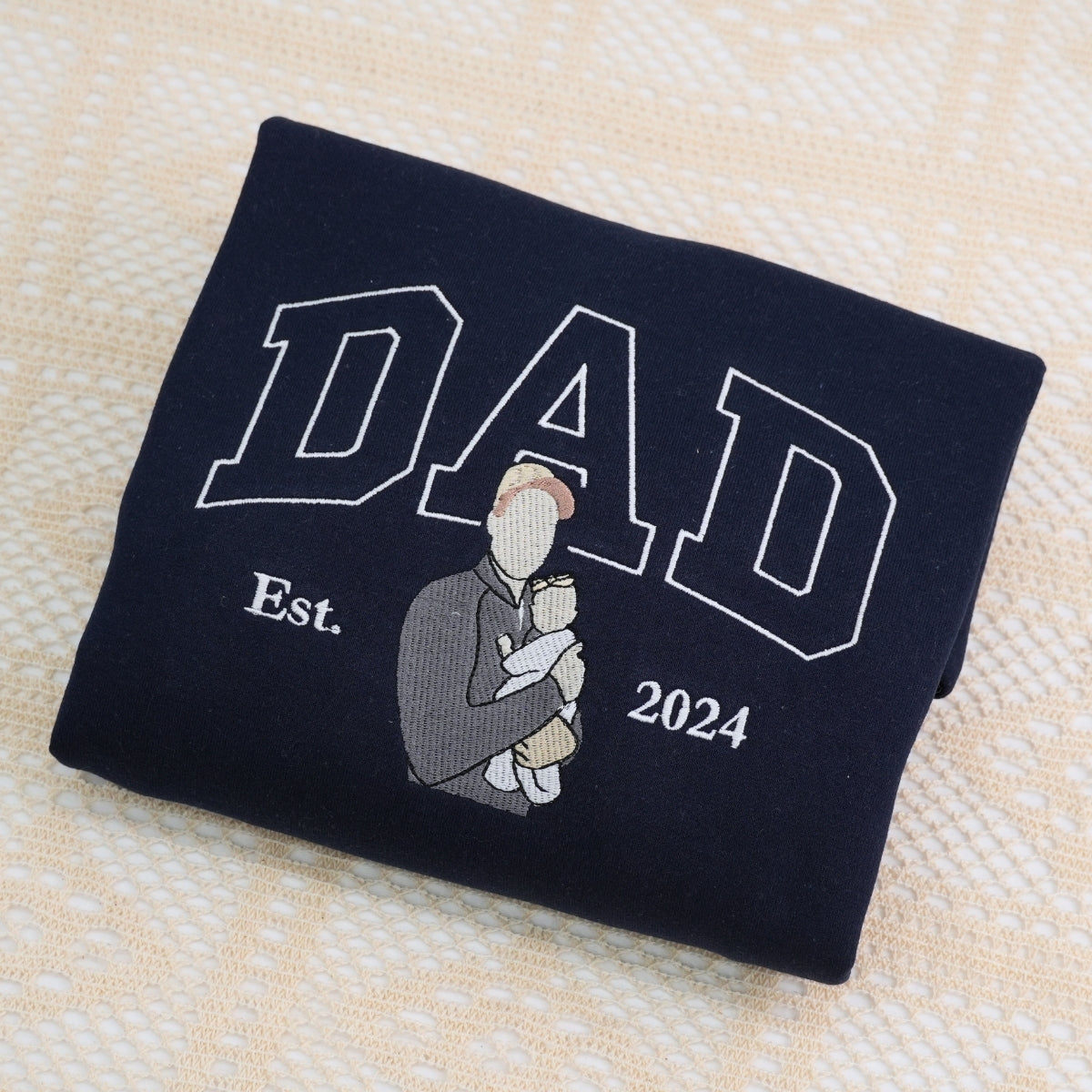 Custom Father Portrait Embroidered Hoodie - Personalized Dad Sweatshirt - Father's Day Gift